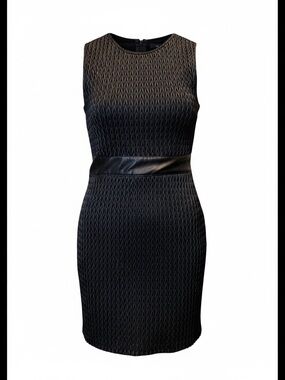 Zara Black Textured Sleeveless Sheath Dress with Faux Leather Waistband